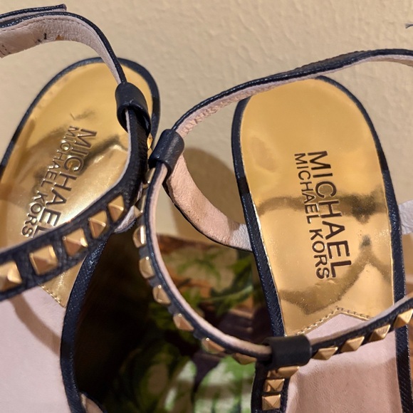 Michael Kors Dark Navy and Gold Wedge Sandals - Picture 10 of 10